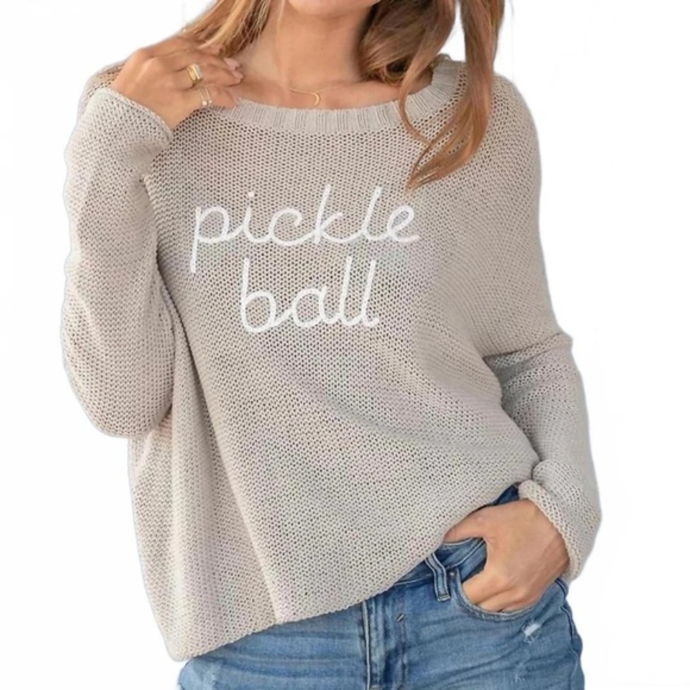 Wooden ships beige pickleball knit sweater